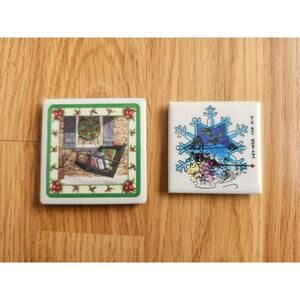 Lot of 2 Ceramic Tile Magnets Big Sky Montana & Christmas Window Holiday Gift